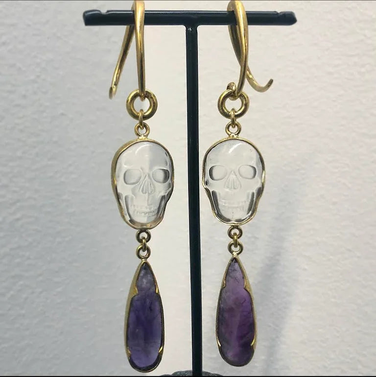 Crystal Quartz Skull with Amethyst Hangers from Diablo Organics