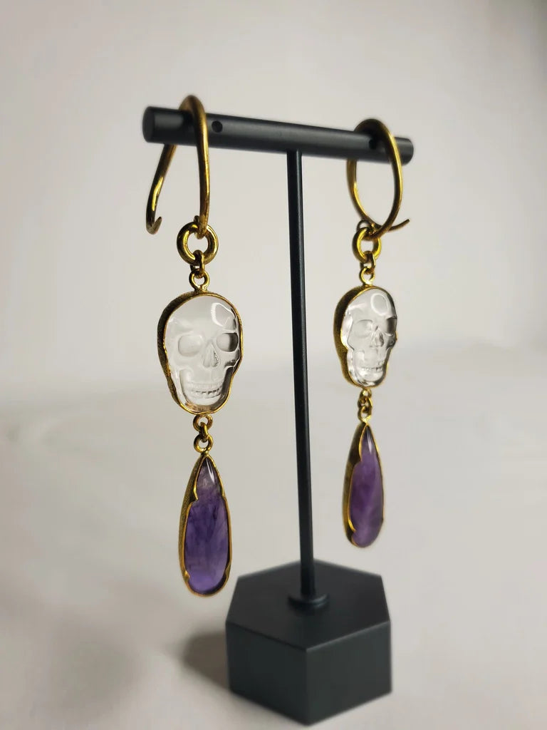 Crystal Quartz Skull with Amethyst Hangers from Diablo Organics