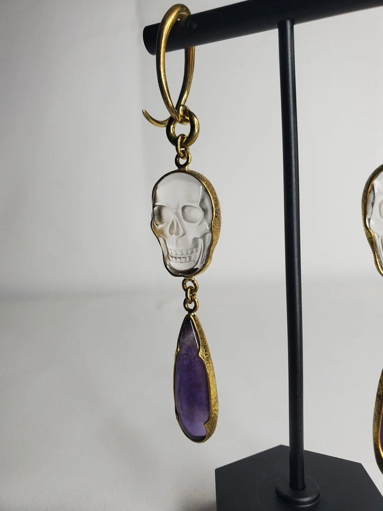 Crystal Quartz Skull with Amethyst Hangers from Diablo Organics