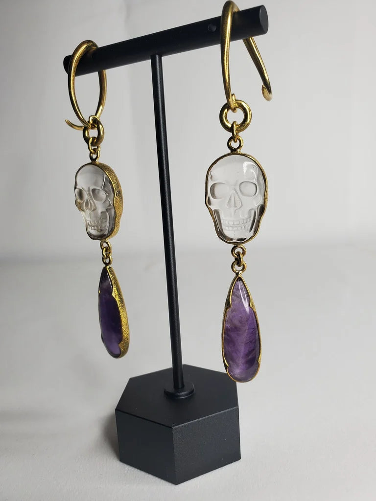 Crystal Quartz Skull with Amethyst Hangers from Diablo Organics