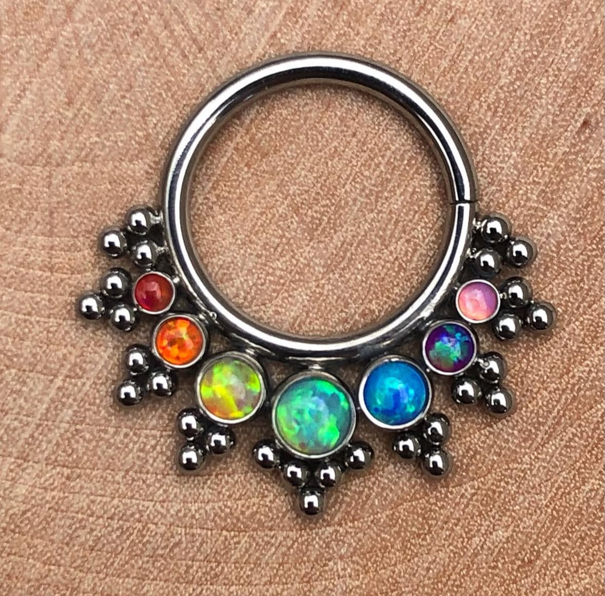 Rainbow opal seam ring