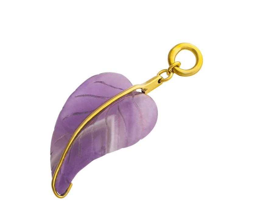 Amethyst stone carved leaf earrings