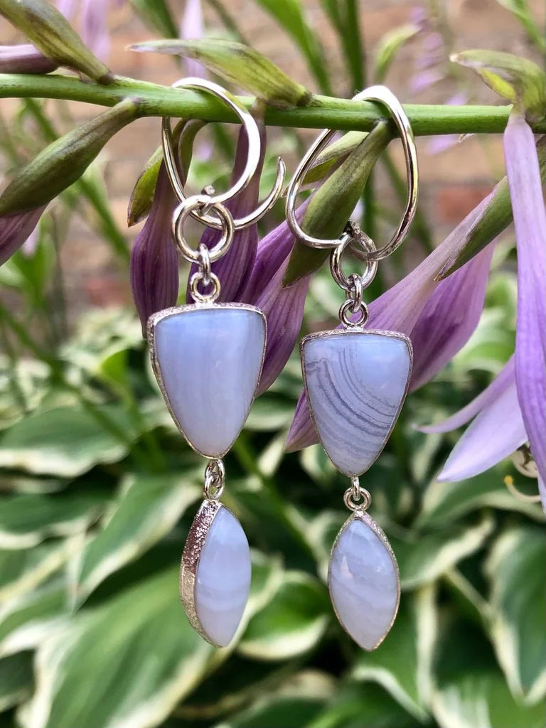 Blue Lace Agate dangles from Diablo Organics