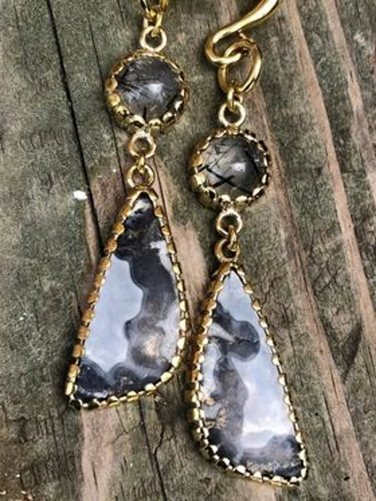 Tourmilated quartz and Malingo jasper dangles from diablo organics