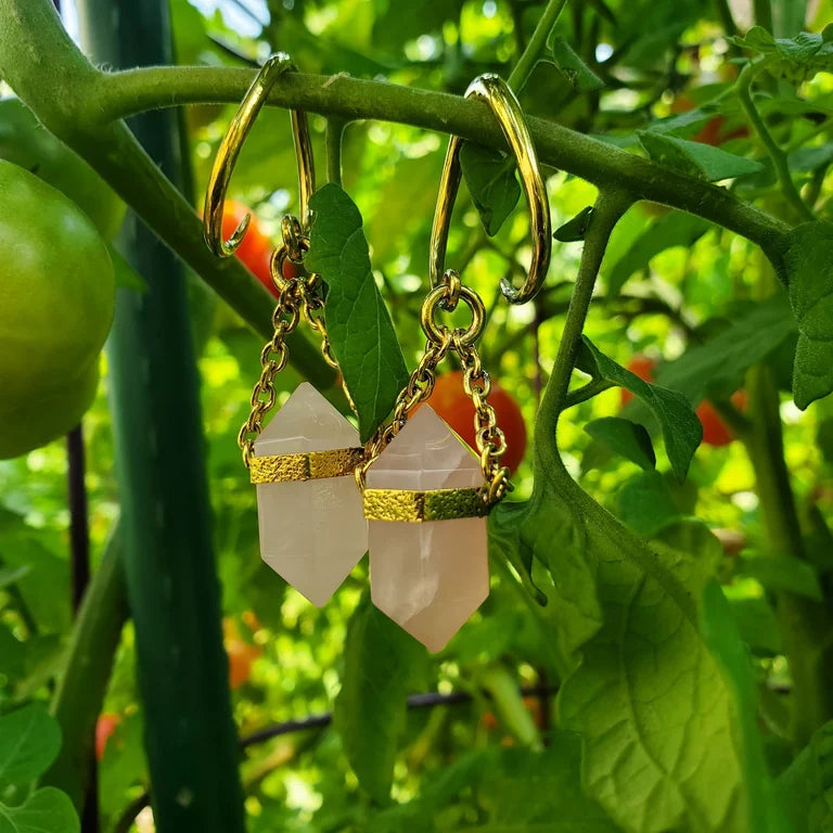 rose quartz crystal earrings