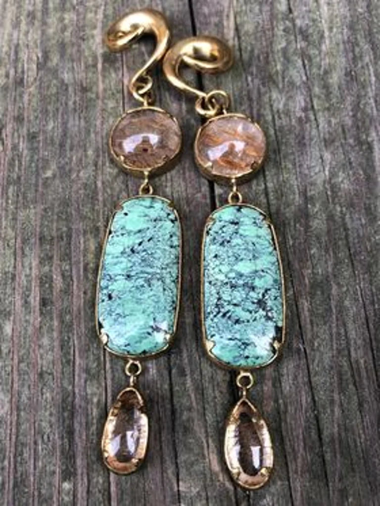 Rutilated quarts and Turquoise dangles from diablo organics