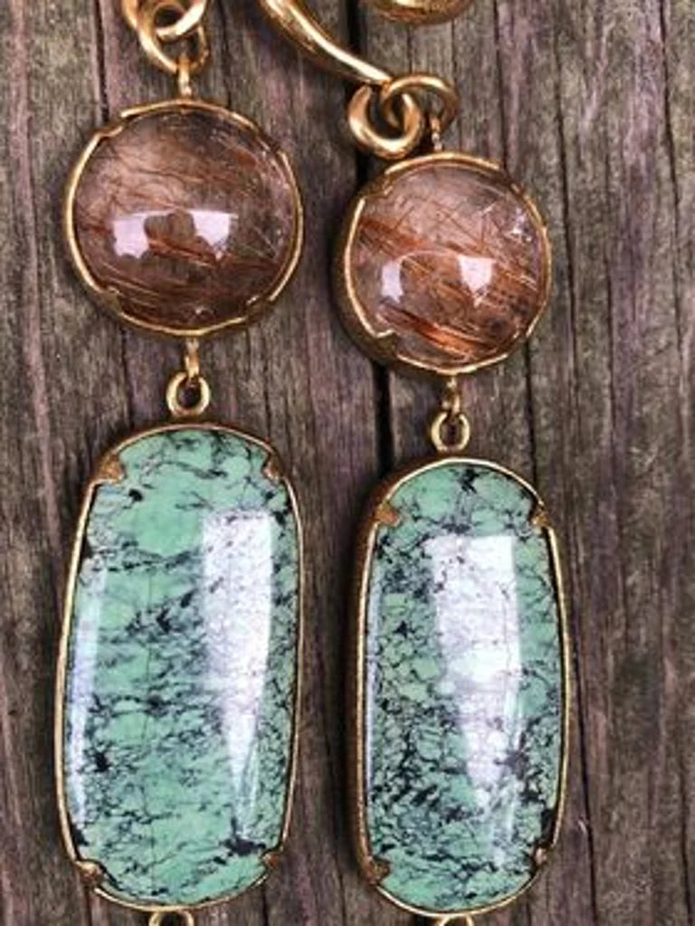 Rutilated quarts and Turquoise dangles from diablo organics