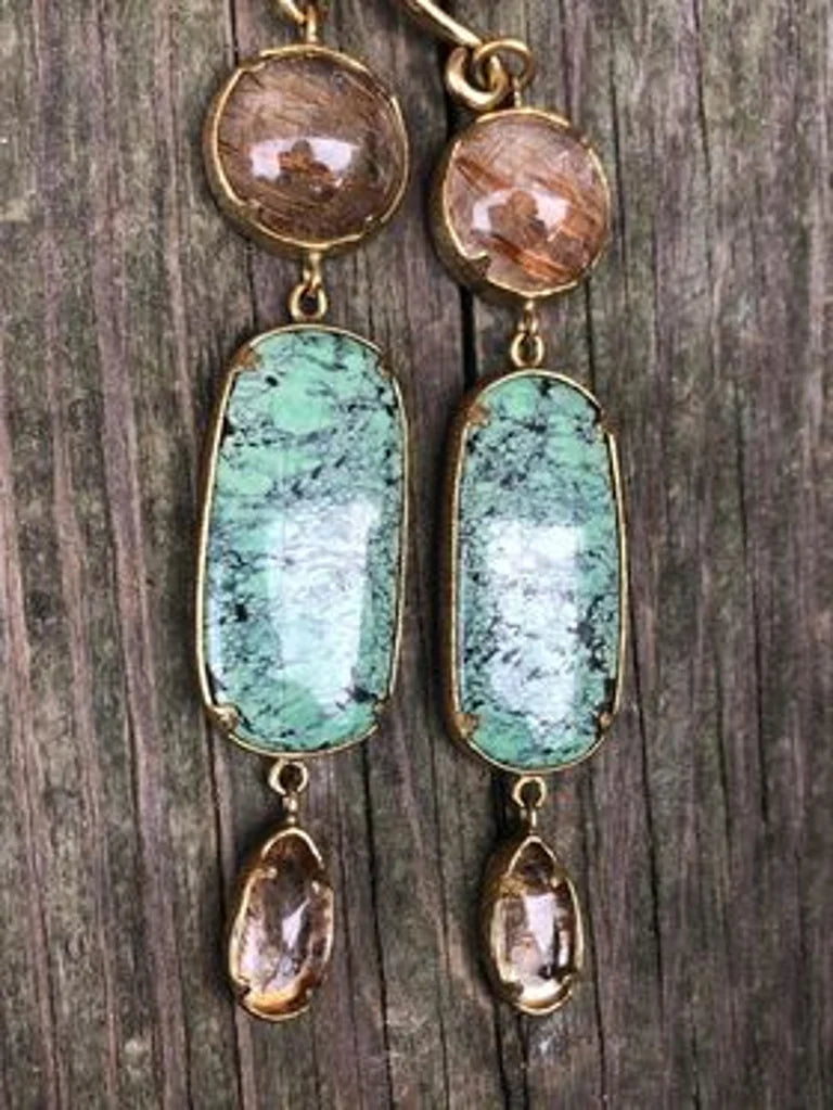 Rutilated quarts and Turquoise dangles from diablo organics