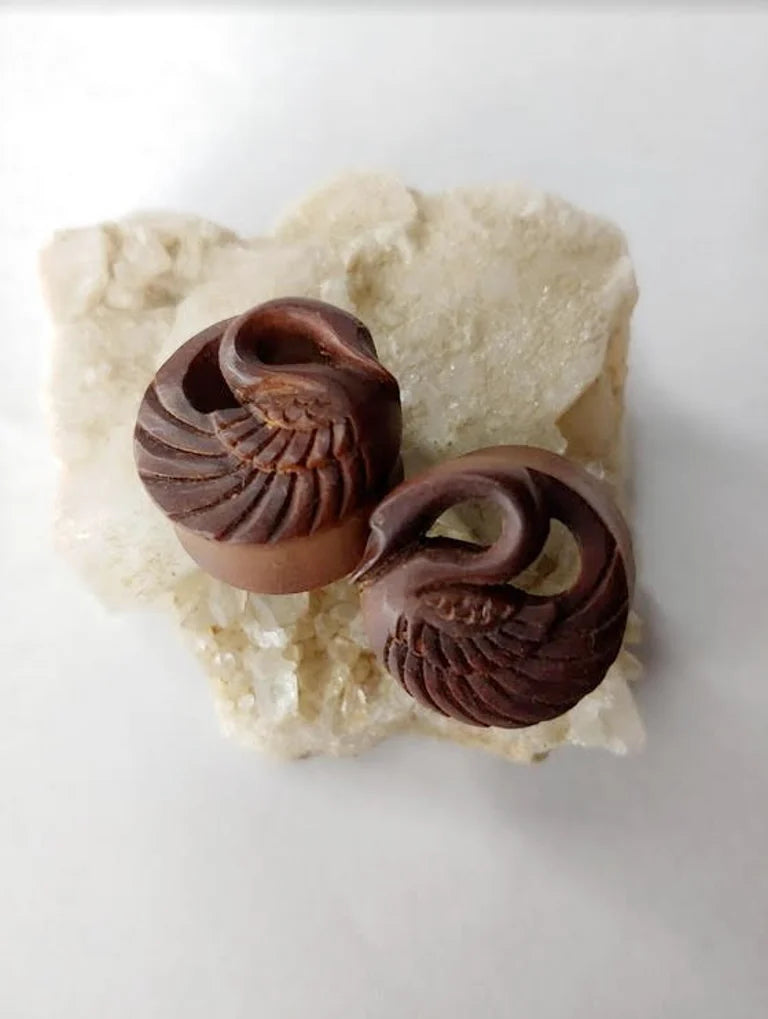 Swan plugs from Anelas Jade Hand carved wood plugs 7/8