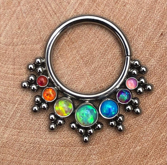 Rainbow opal seam ring