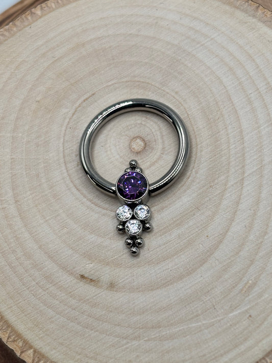 Haute Couture captive bead ring- Amethyst