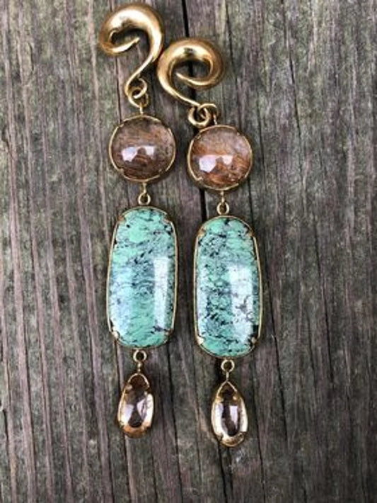 Rutilated quarts and Turquoise dangles from diablo organics